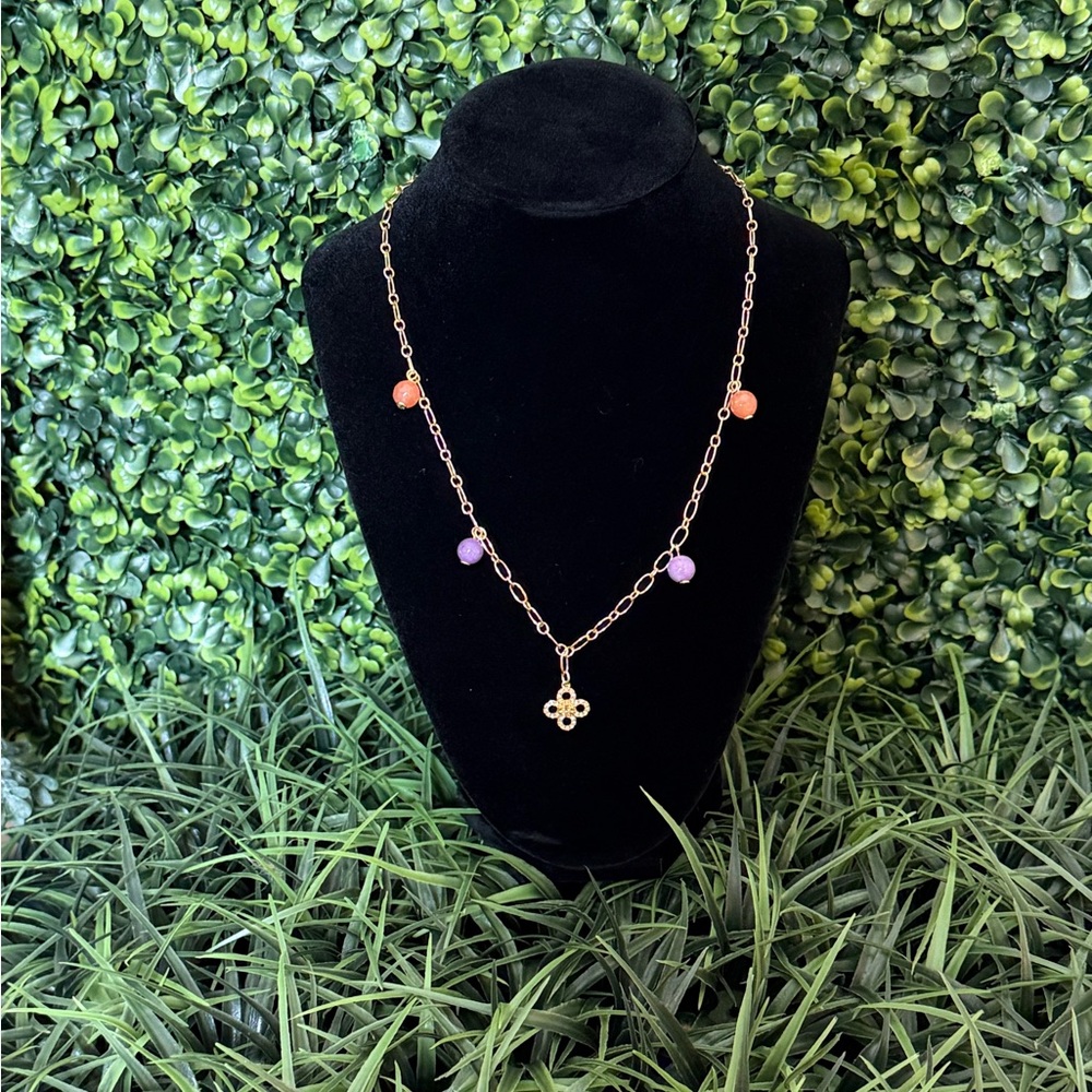 Tory Burch Gold Necklace with Multicolor Beads